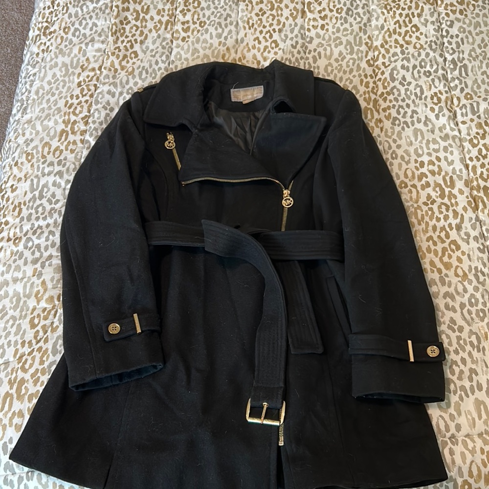 Michael kors black belted pea coat